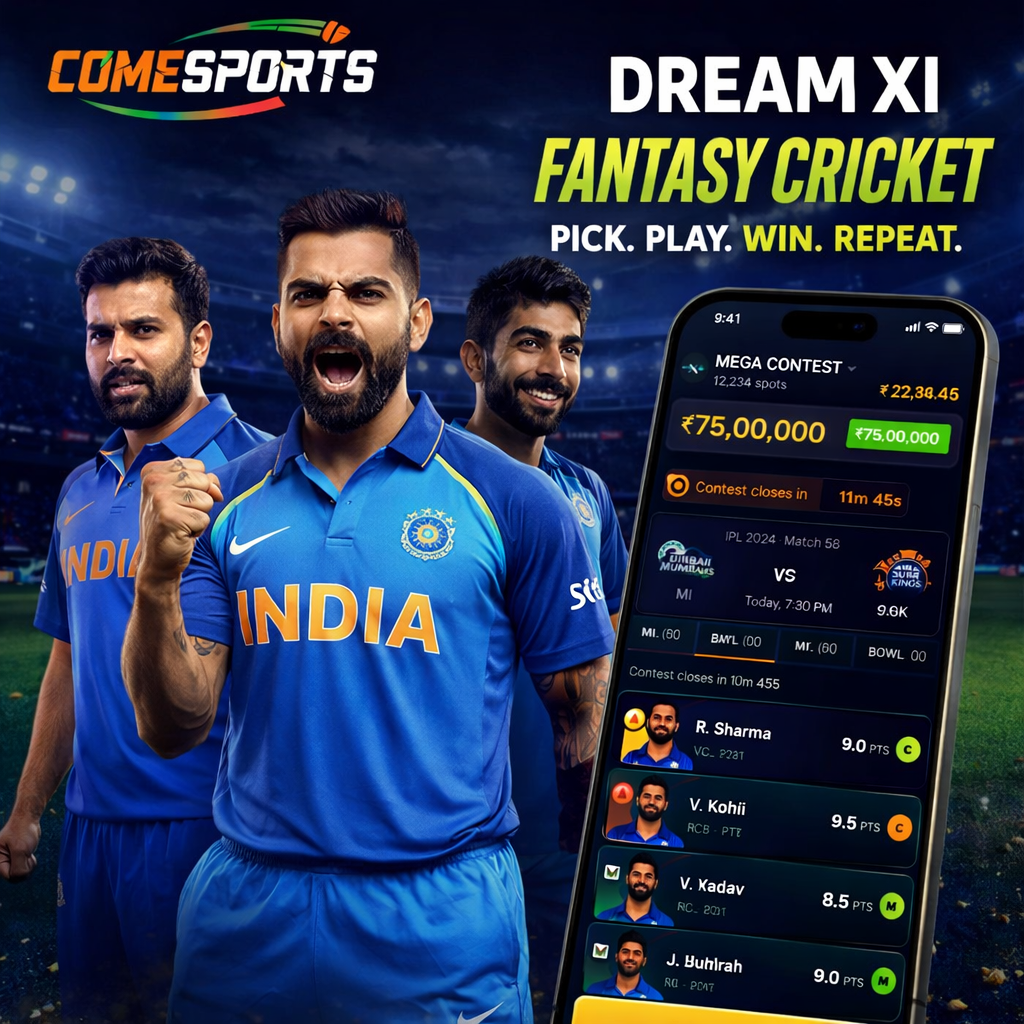 Come App 365 fantasy cricket and India team visual