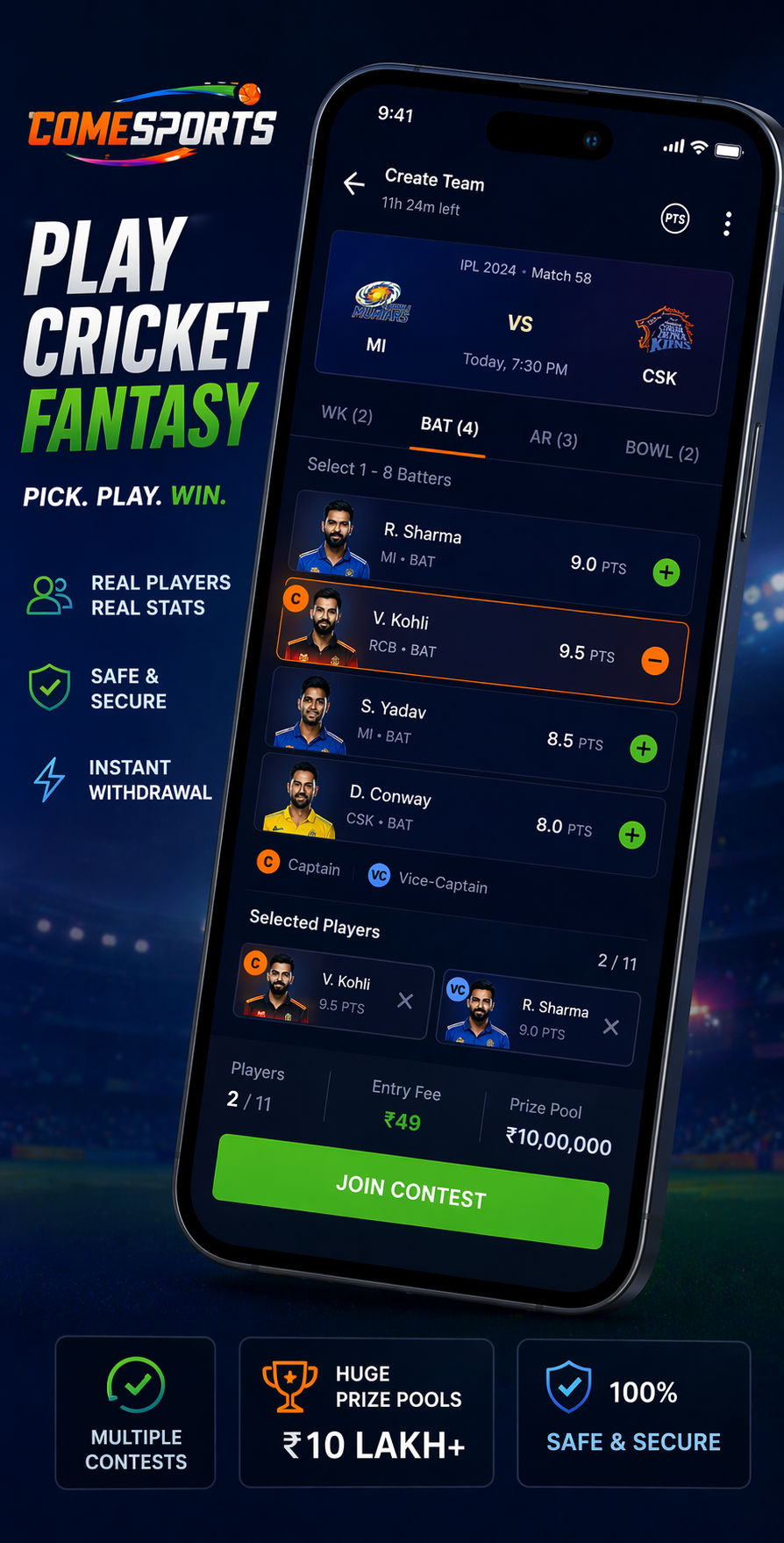 Come App 365 cricket fantasy visual